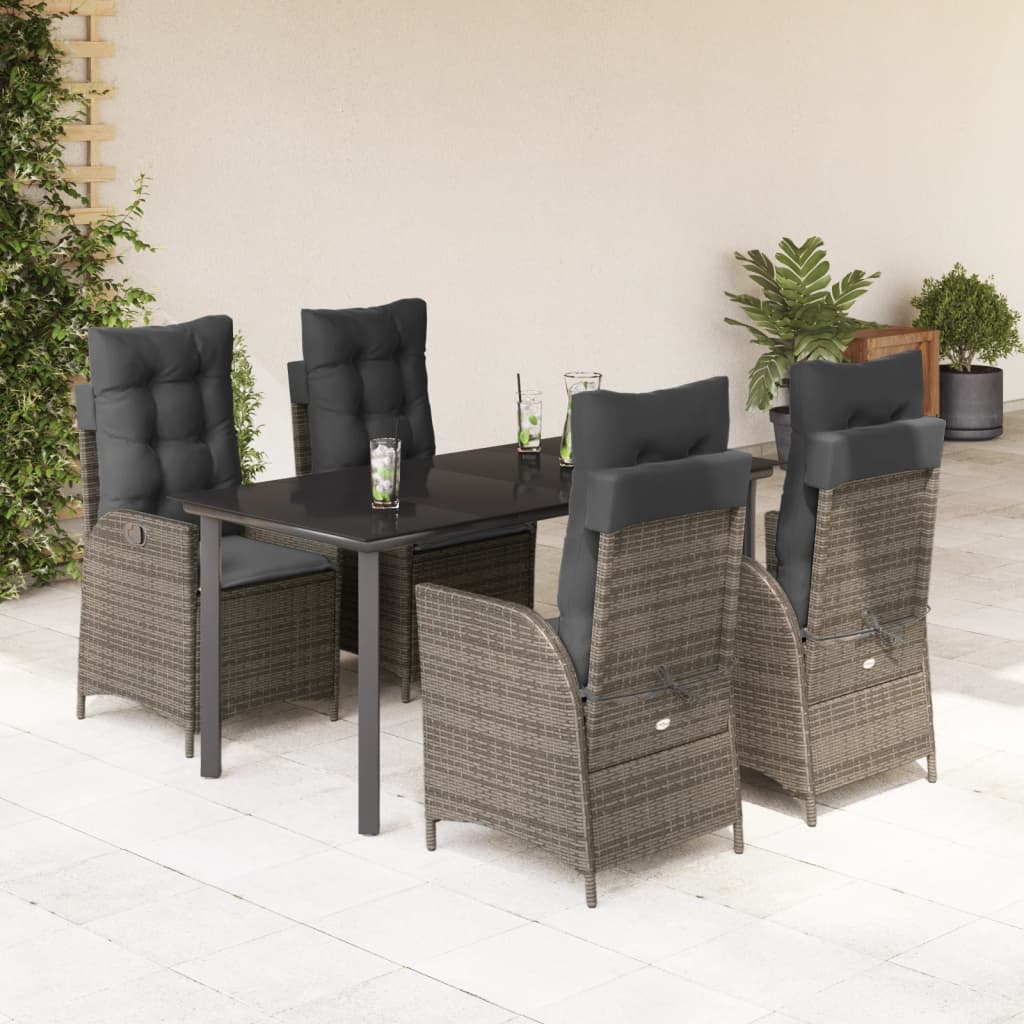 Vidaxl 5-Cz. Garden Furniture Set With Cushions, Grey, PE Rattan