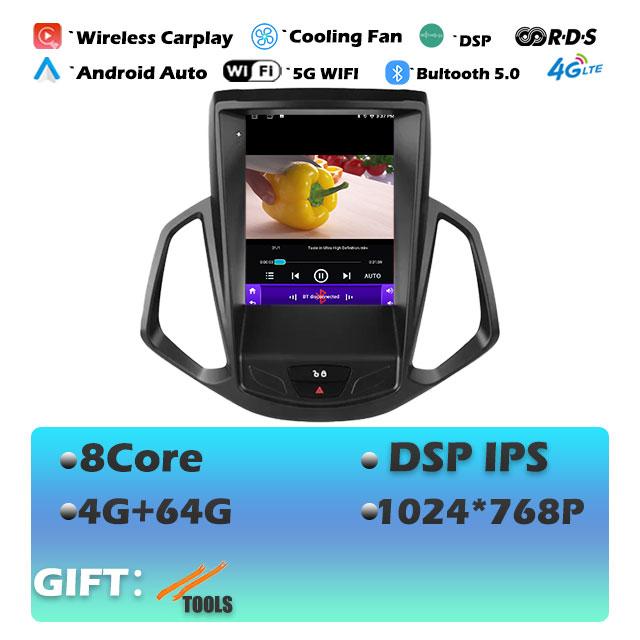 9.7 Lnch For Ford EcoSport 2013-2017 Android 14 Car Radio Auto Multimedia Player IPS Tesla Vertical GPS Carplay Stereo DVR