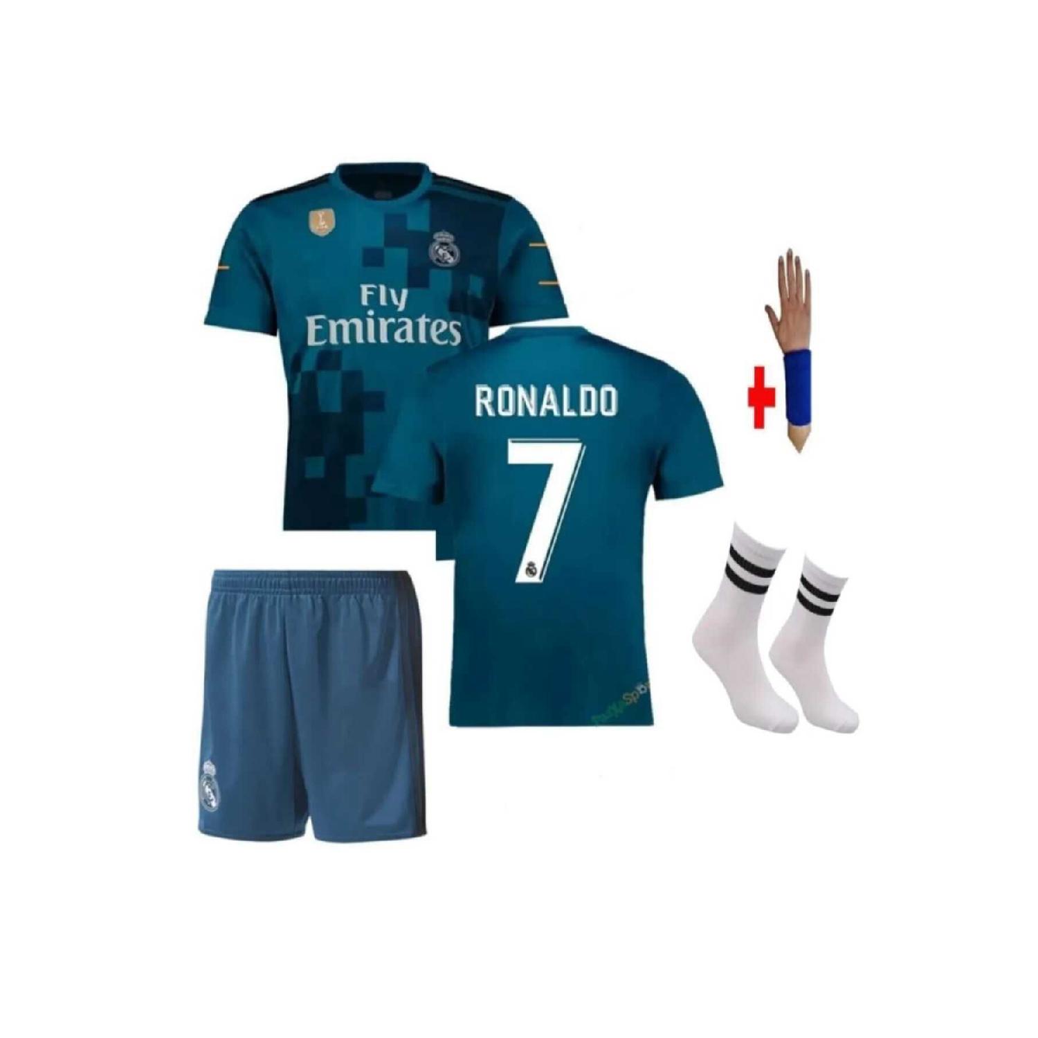 

Детская футболка из четырех частей Реал Мадрид 2018 бирюзового цвета с Роналду