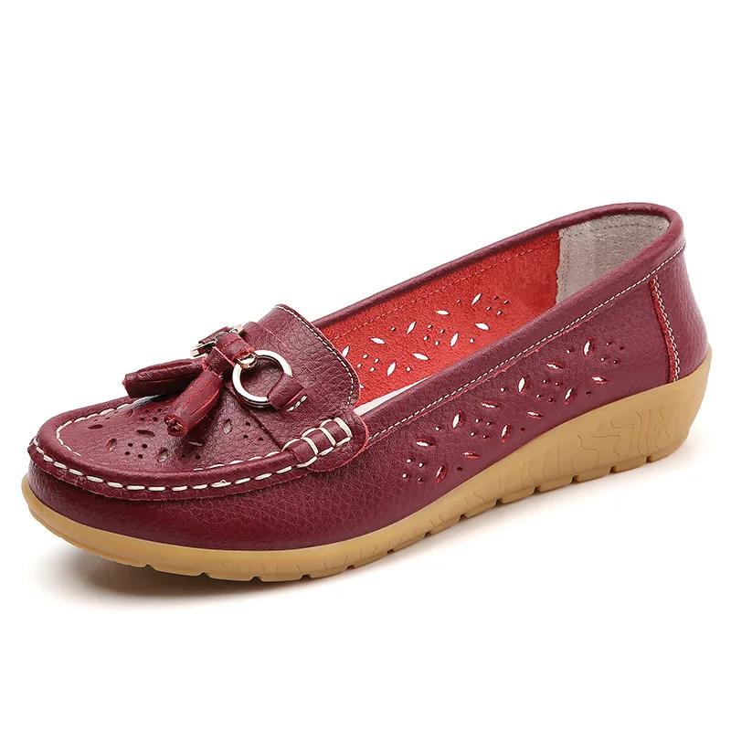 Summer Leather Women's Shoes Moccasins Platform Soft Boat Fashion Cutout Flats Casual Low Heel Nurse Lolita Shoes