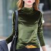 Half High Collar Long Sleeves Basic Top Women Autumn Winter Velvet Pure Color Bottoming Shirt