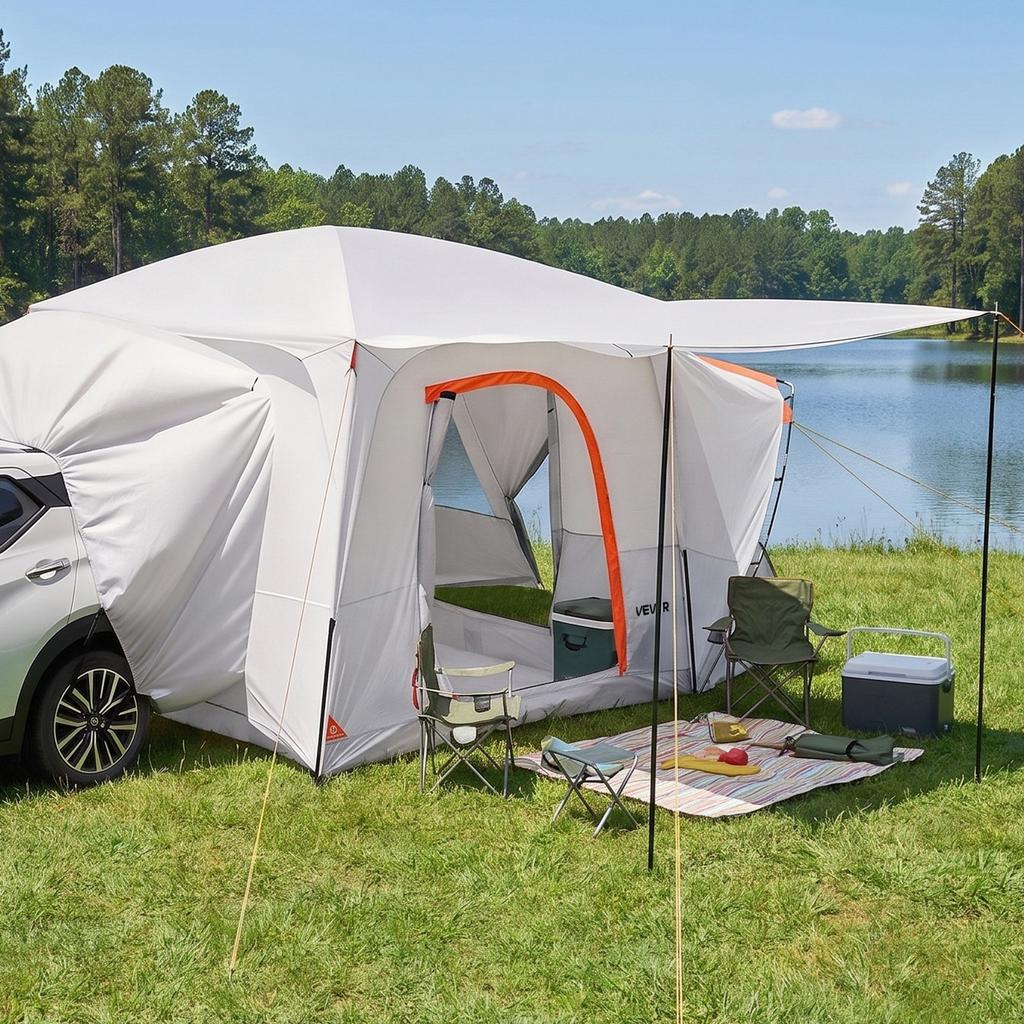 SUV Camping Tent for 5-9 Person, 3.96 x 3.05m 3-Season SUV Tailgate Tent with Ventilated Windows, PU2000mm Waterproof Dual-Use Car Rear Hatch Tents
