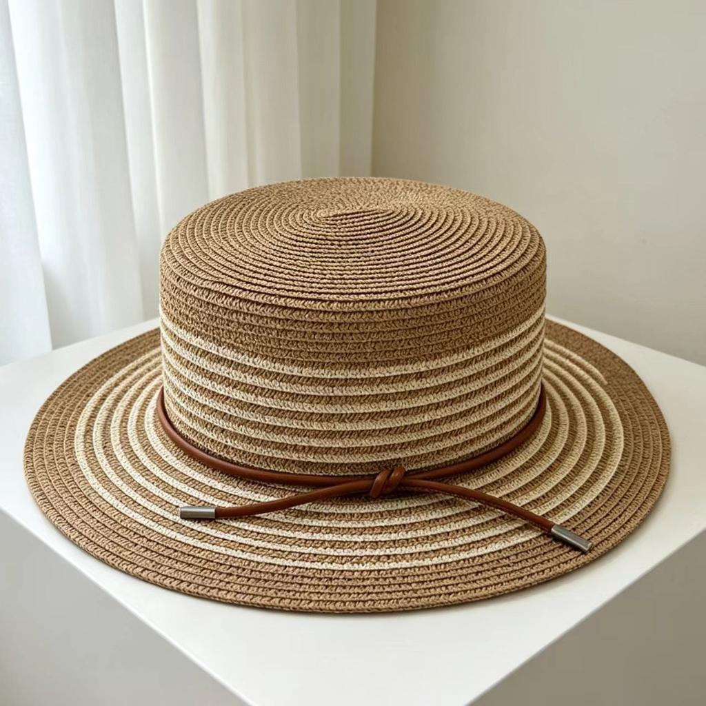 French Retro Flat-top Straw Hat Women's Summer Seaside Vacation Beach Visor Hat Straw Woven Sun Protection Hat Fashionable and Versatile