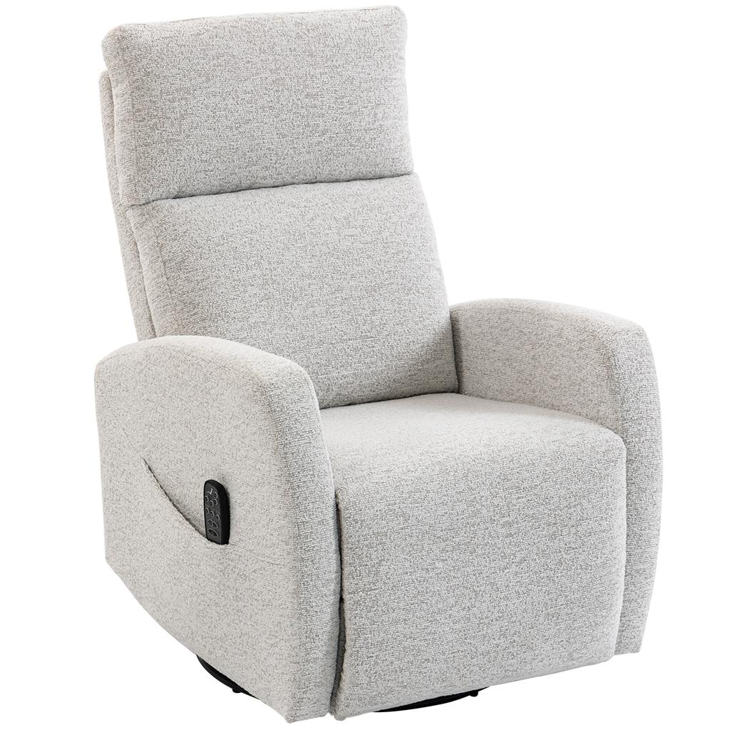 Reclining Massage and Heating Chair, Chenille, 360 Swivel, Cream