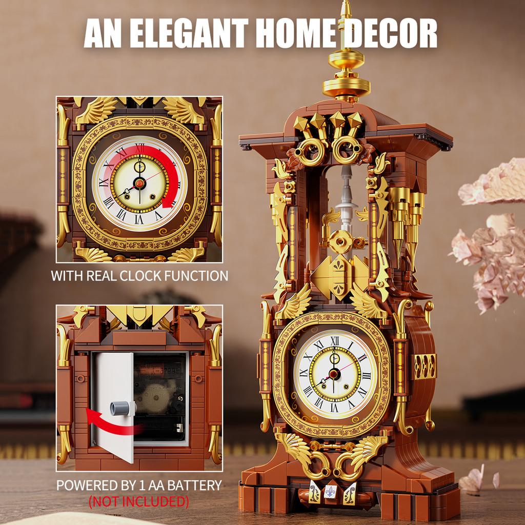 Non-Toxic 879Pcs Vintage Clock Building Blocks Toys Model Vintage Clock Assemble Puzzle Bricks Toy Sets For Kid Desktop Ornament Gifts