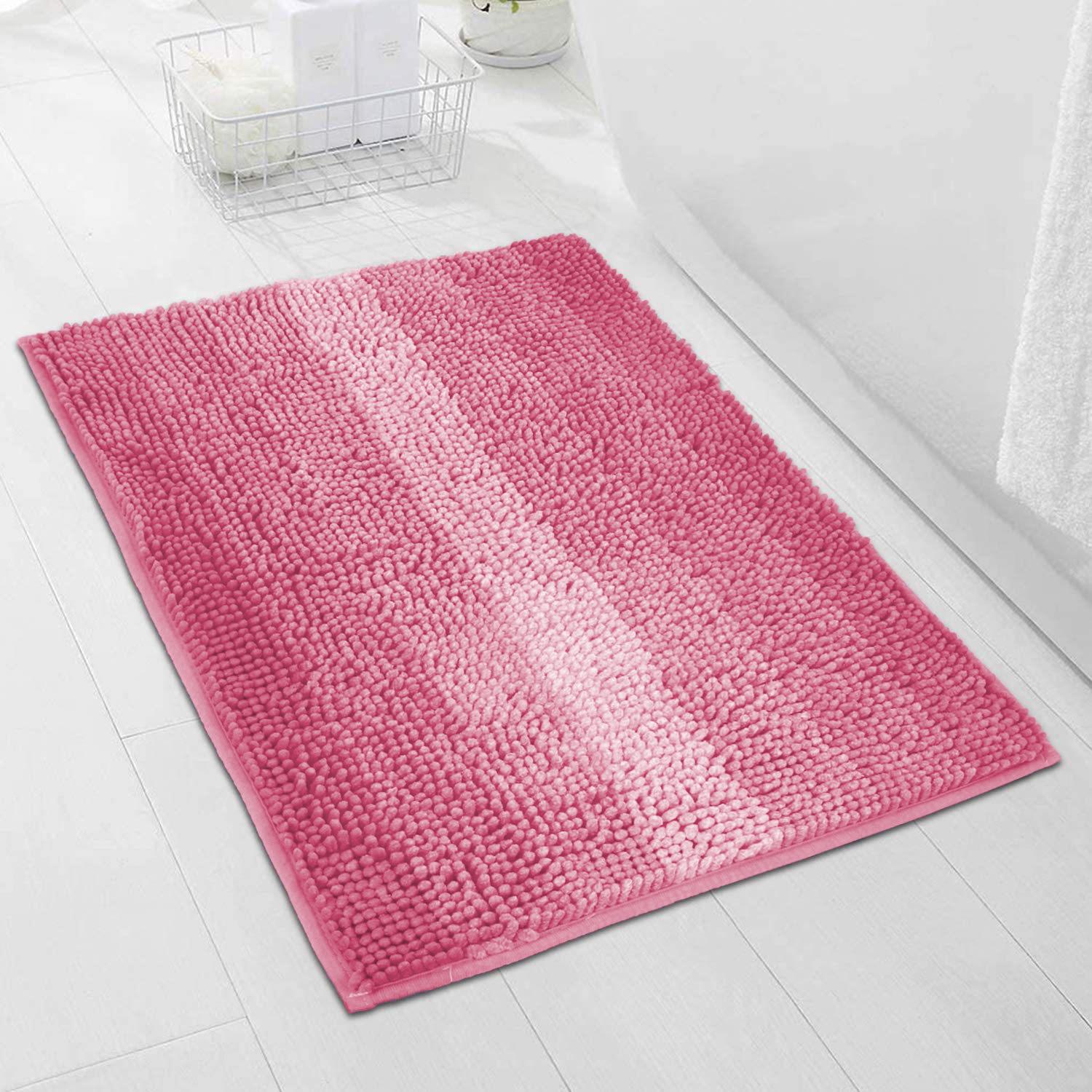 Chenille Non-slip Absorbent Bathroom Doormat Rug for Entrance, Bedroom, and Toilet 40x60 cm розовый
