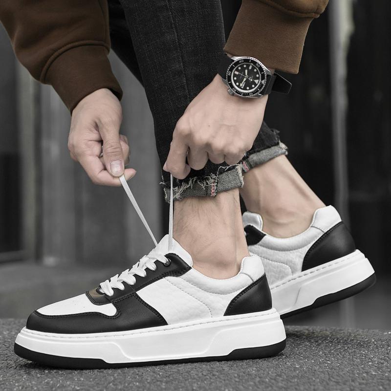 Men Shoes Lace Up Soft Genuine Leather Casual Outdoor Shoes Black White Breathable Adult Anti Slip Camping Footwear Male Shoes