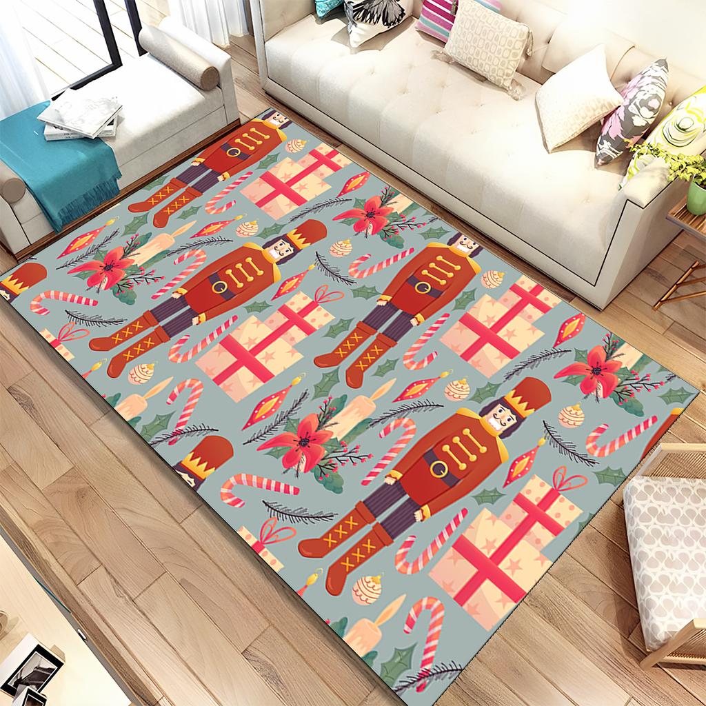 Merry Christmas Gift The Nutcracker Cartoon Doll Happy New Year Carpet Rug for Living Room Bedroom Home Sofa Decoration,Non-slip
