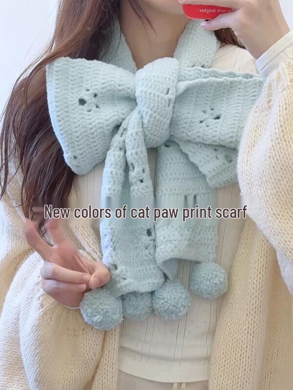 Hand-Knitted Cat Design Winter Scarf