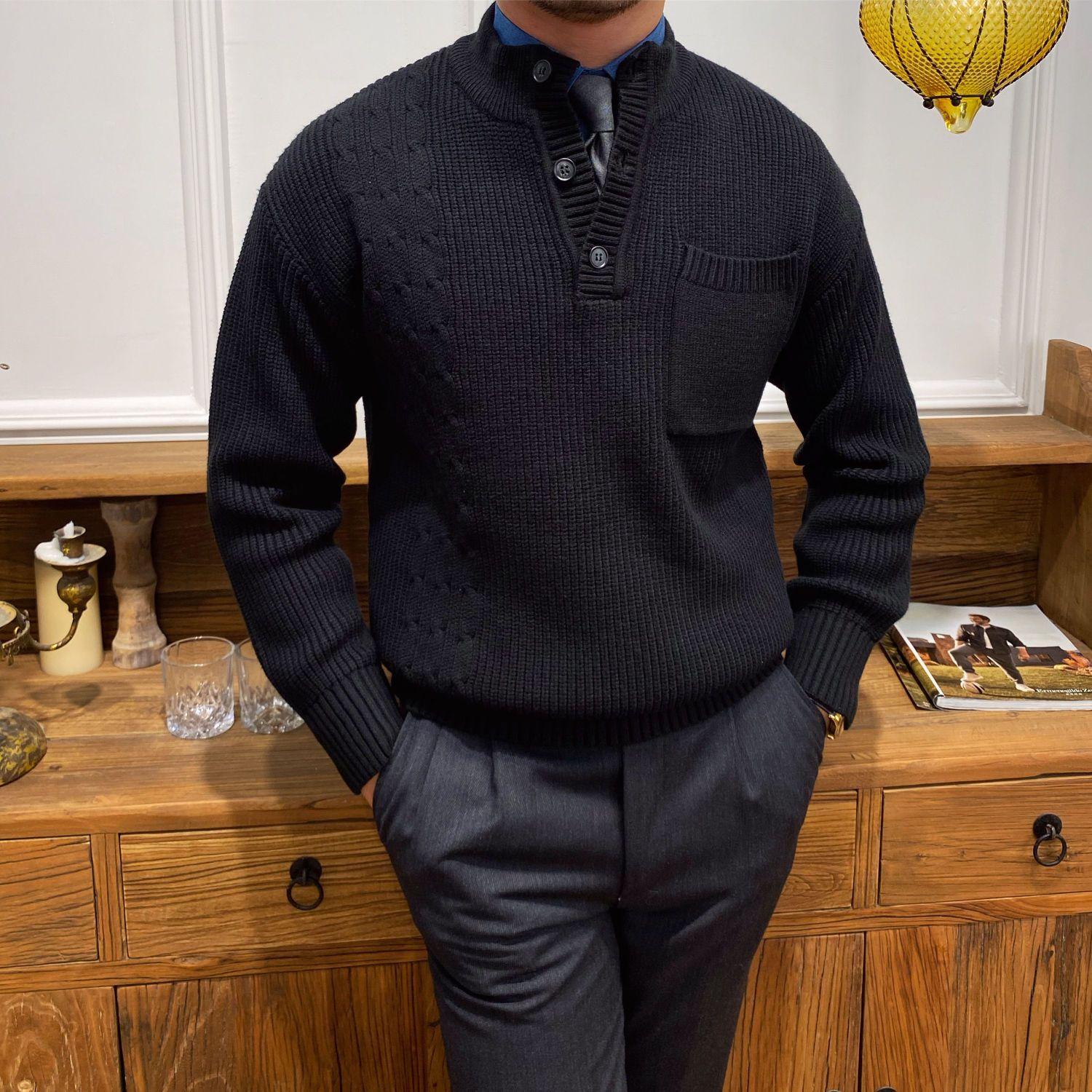 

Модный осенне-зимний новый пуловер, утолщенный шерстяной пуловер в стиле ретро, ​​повседневный теплый вязаный 3XL чёрный