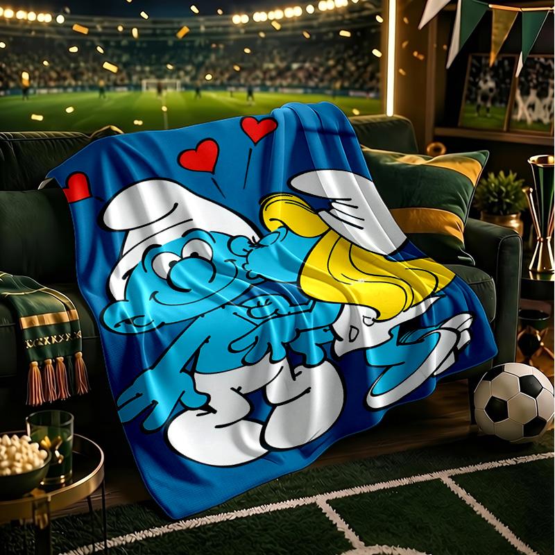 Blue Smur-f Characters Throws Blanket Flannel Blankets Plush for Couch Bed Gifts for Men Women Travel Picnic Blanket Christmas Fan Gifts