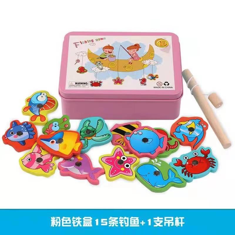 Montessori Wooden Magnetic Fishing Game Magnet Fish Catching Puzzle Educational Toys For Children Motor Skill Training Toy