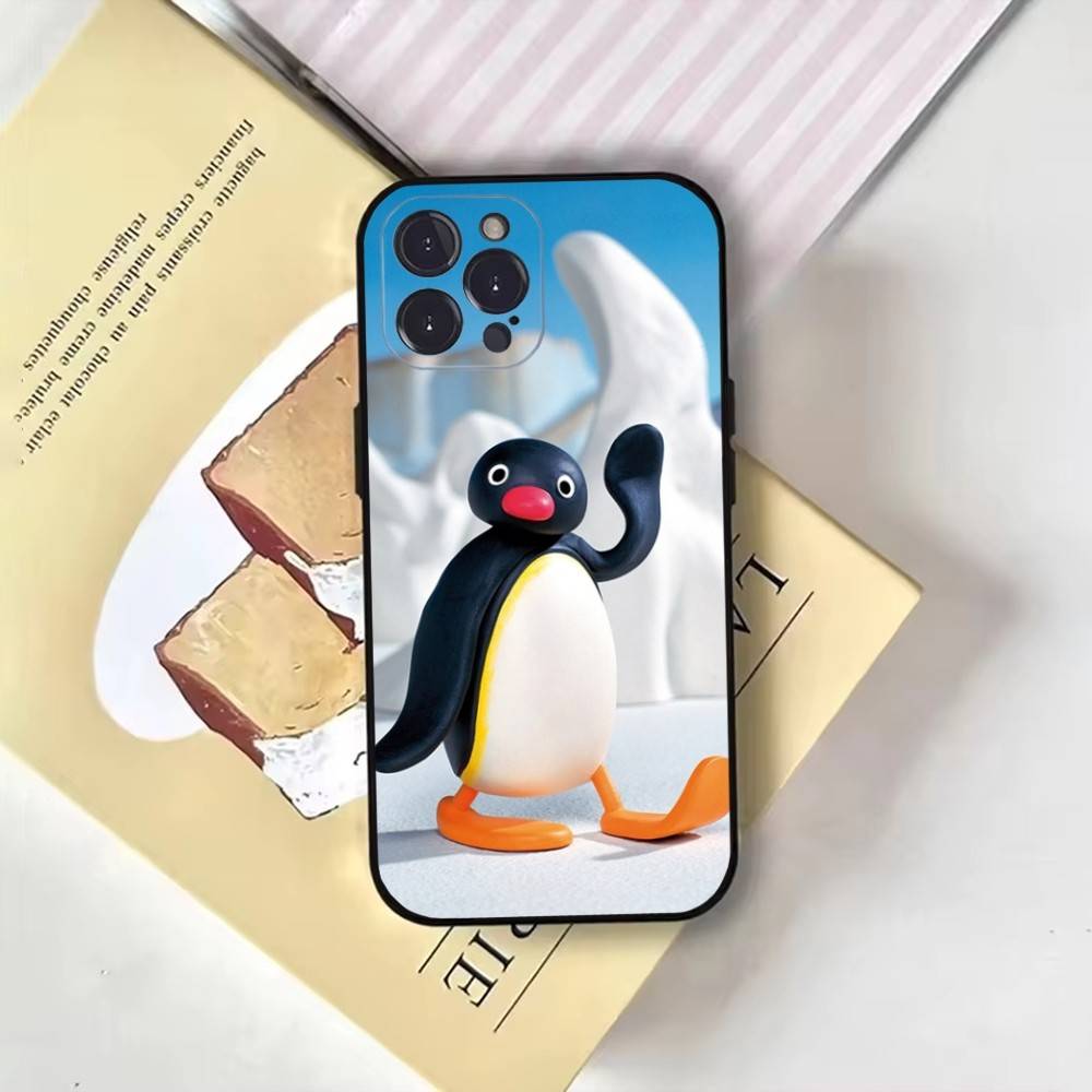 Happy P-Pingu Penguin Funny Phone Case For iPhone17,16,15,14,13,12,11 Plus,Pro Max,Soft Black Cover