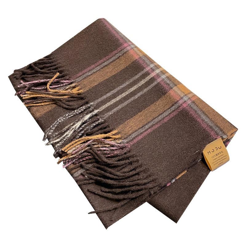 Unisex gift-giving high-end plaid pure cotton wool scarf wool fashion fringed warm couple scarf