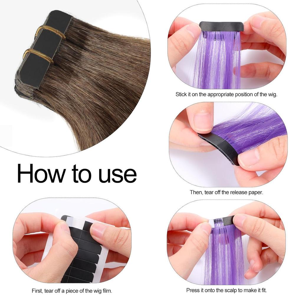 144 PCS Hair Extension Tape, Black Double Sided Hair Extension Tape Invisible Waterproof Adhesive Replacement Tape for Hair Wig Tape Beauty Tools