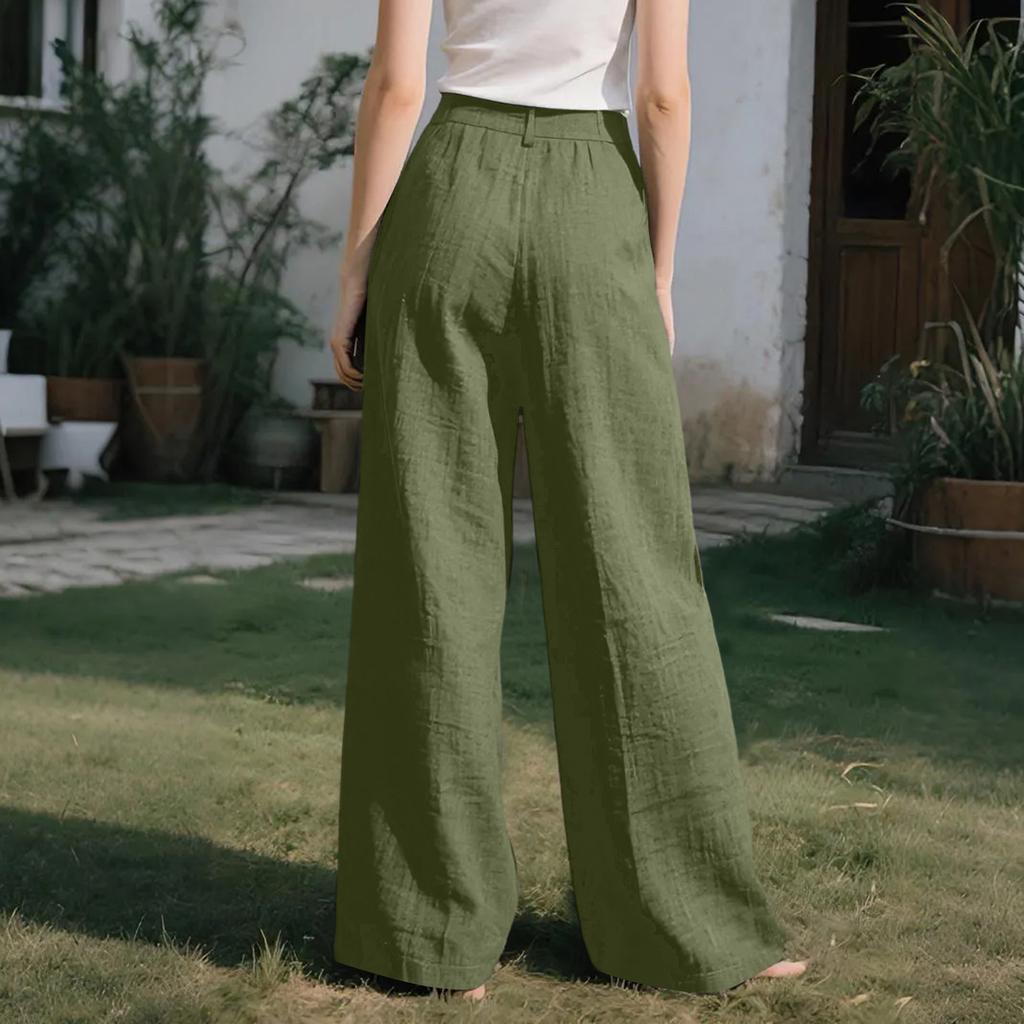 Ladies' Color Casual Fashion Breathable Loose Cotton And Linen Pants