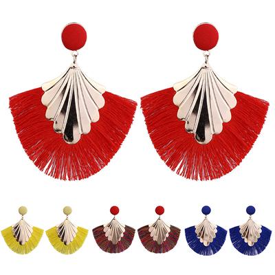 Stylish Bohemia Beach Party Fringed Fan Shape Dangle Women Stud Earrings Jewelry Gift