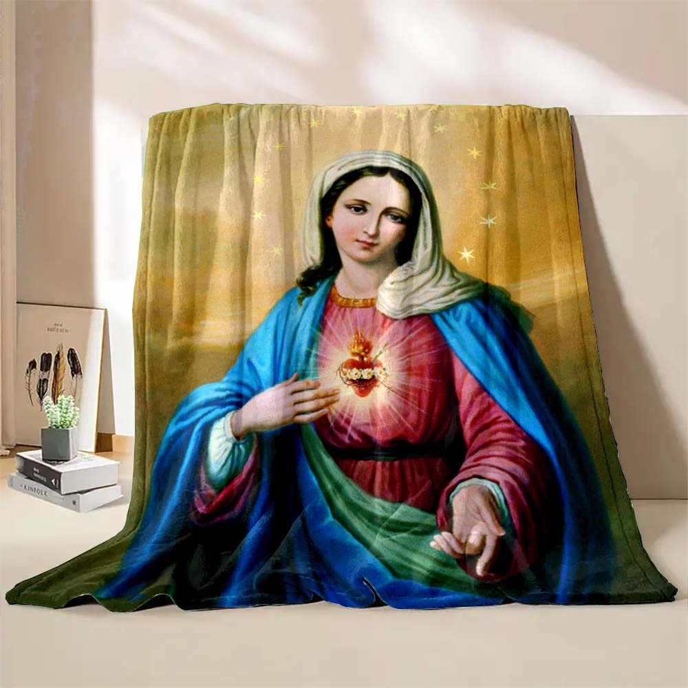 6 Sizes Jesus Virgin Maria Believer Pray Printed Blanket Soft and Comfortable Home Travel Blanket Adult and Child Warm Blanket