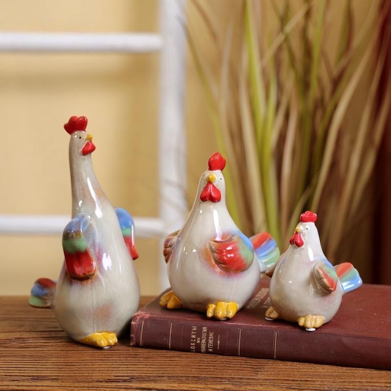 Sculptură Ceramică Familie de Pui cu Trei Membri Decor Estetic Cameră Statuetă Animal Creativă Decor Birou Figurine Meșteșug Miniaturi