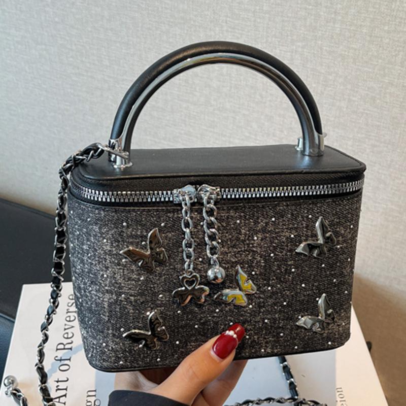 Summer new high-value oblique span small square bag casual shoulder bag Gypsy denim box bag