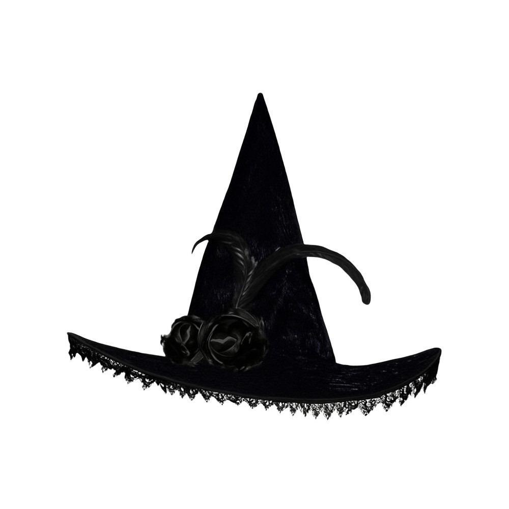 Lace Halloween Witch Hat Rose Party Props Flower Wizard Cap Cosplay Accessories Foldable Feather Halloween Cap Women Men