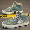 S High Top Canvas Shoes Men's Student Board Shoes Soft Washed Denim Crack