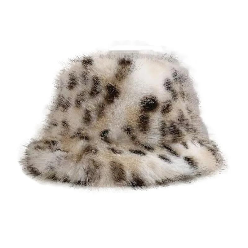

1Pc Ladies Winter Thick and Warm Imitation Fox Fur Dome Fisherman Hat, Plush Ear Protection, Looks Small on The Face цветной печати леопарда