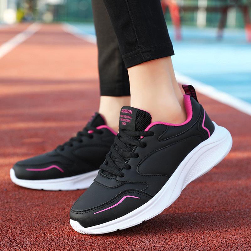 Sneakers thick-soled waterproof leather shoes large size shock absorption lightweight travel running shoes women's