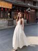 Elegant 2026 Summer White French Fairy Strappy Beach Dress - Women's Slimming Long Skirt