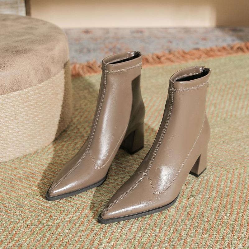 

Одиночные флисовые ботинки Li, женские, осенне-зимние, средней длины, из лакированной кожи, с молнией сзади, женские туфли, с заостренным толстым каблуком, модные ботинки 39