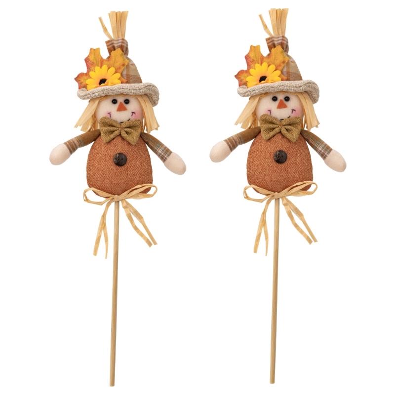 

2Pcs Scarecrow Wood Stick Figurines Handmade Tabletop Statue for Harvest and Thanksgiving Scarecrows Figurines Jewelry