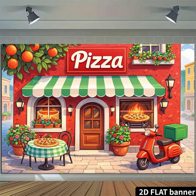 2D červená kulisa pizzerie, nástěnná dekorace s tématem italského jídla pro domácnost