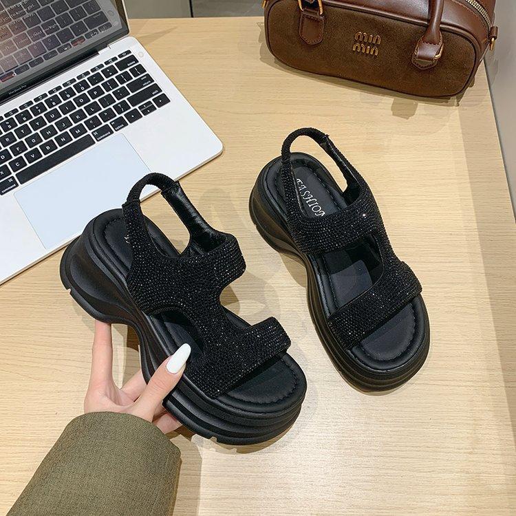 Platform-soled Roman sandals women's 2025 summer new versatile Korean version fashion full of rhinestones fairy style with skirt sandals women