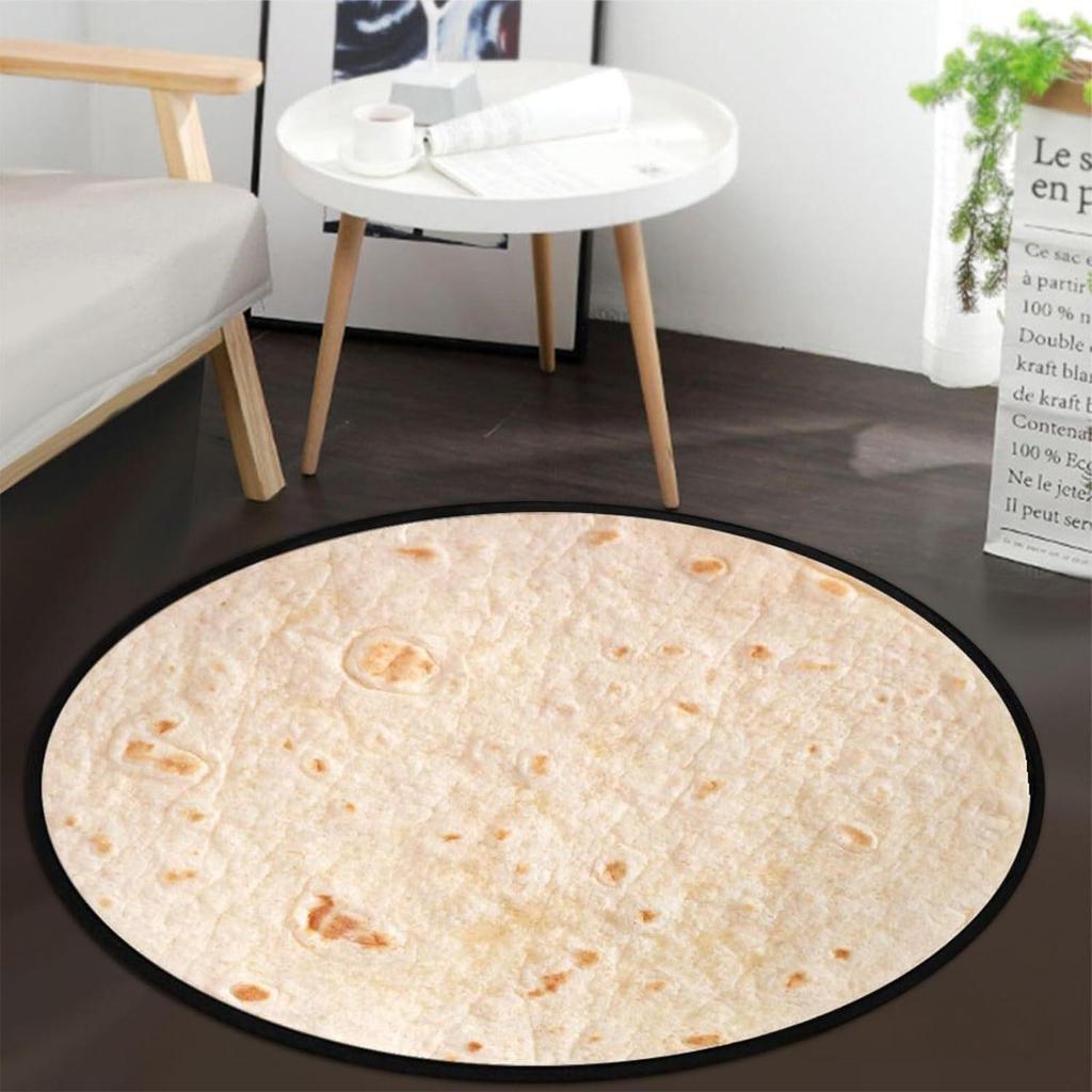 Food Pizza Cookie Fire Pit Fun Novelty Round Mat Realistic 3D Effect Non-slip Carpet Rug for Living Kitchen Home Decoration Rugs