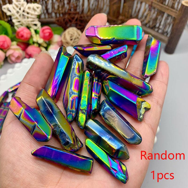 Rainbow Electroplate Colorful Titanium Aura Lemurian Seed Quartz Crystal Decor
