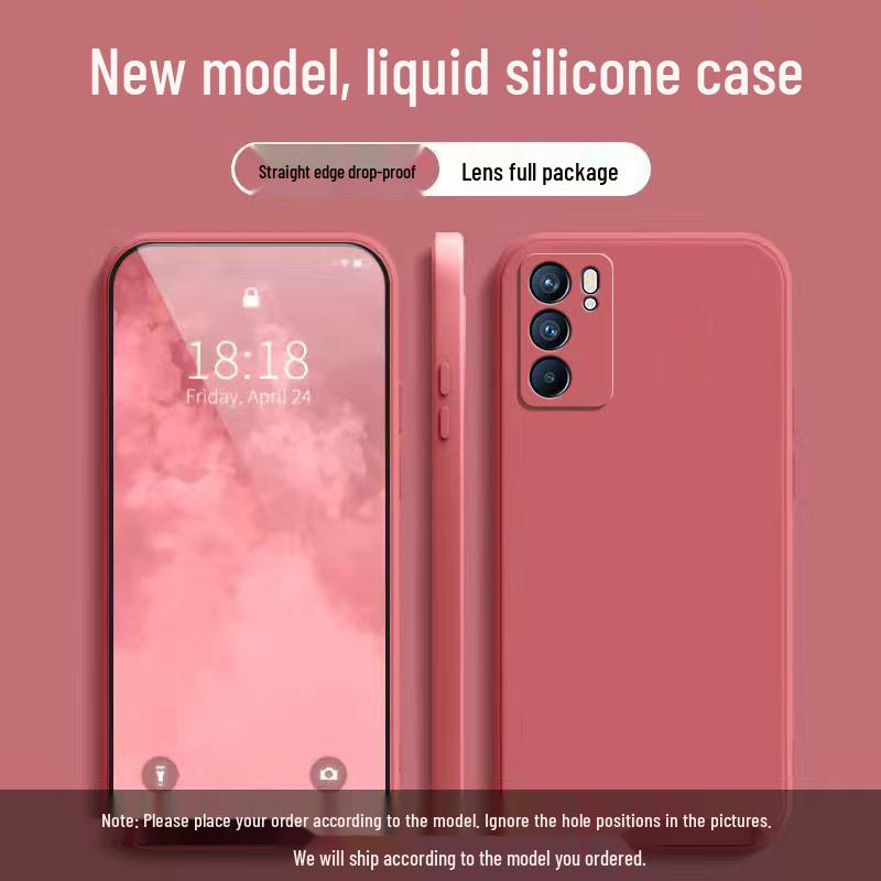 Oppo Reno 6 Case: Solid Color Liquid Full Coverage Drop Protection, Straight Edge Personalized Soft Case.