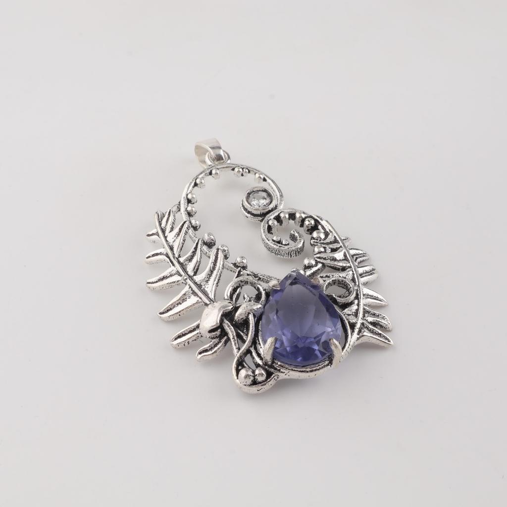 Iolite Gemstone 925 Sterling Silver Handmade Unique Pendant 1.8" Wedding Jewelry For Women CP-42-6