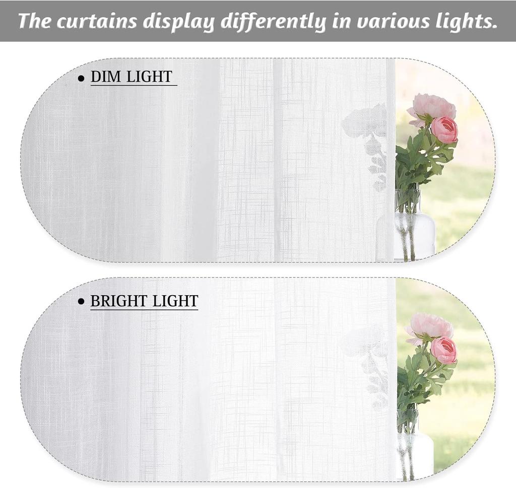 2 Paneele halbtransparente Vorhänge Leinenstruktur durchsichtige Fensterbehänge Lichtfilternde transluzente Paneele für Schlafzimmer Wohnzimmer Terrasse