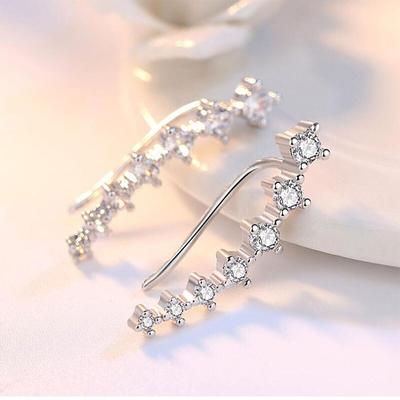 925 Sterling Silver Four Claws Zircon Feather Clip Earring Long Ear Cuff Jewelry Accessories For Women Girl Gift S-E243