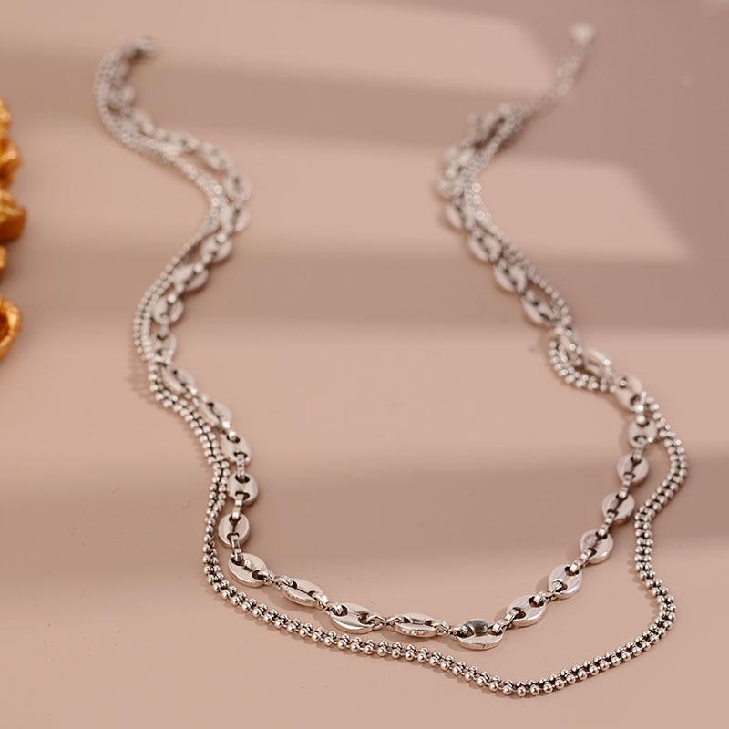 Retro High-End Double Chain Pig Nose Necklace Female Collarbone Chain Niche Design Accessories