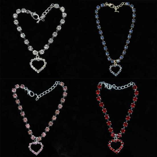 Bone Heart Pendant Rhinestone Necklace Collar for Puppy Pet