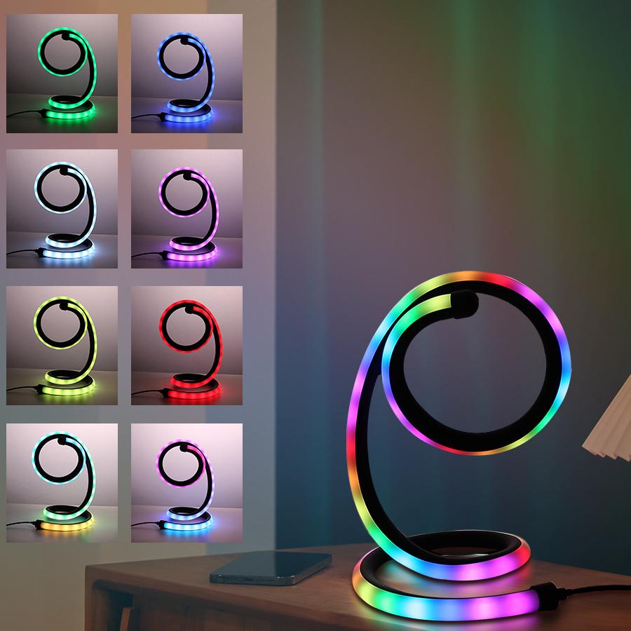 1pc LED Spiral Art Table Lamp RGB Atmosphere Light Multi-mode Dimmable USB Power Control Suitable for Desktop Decoration TV, Esp