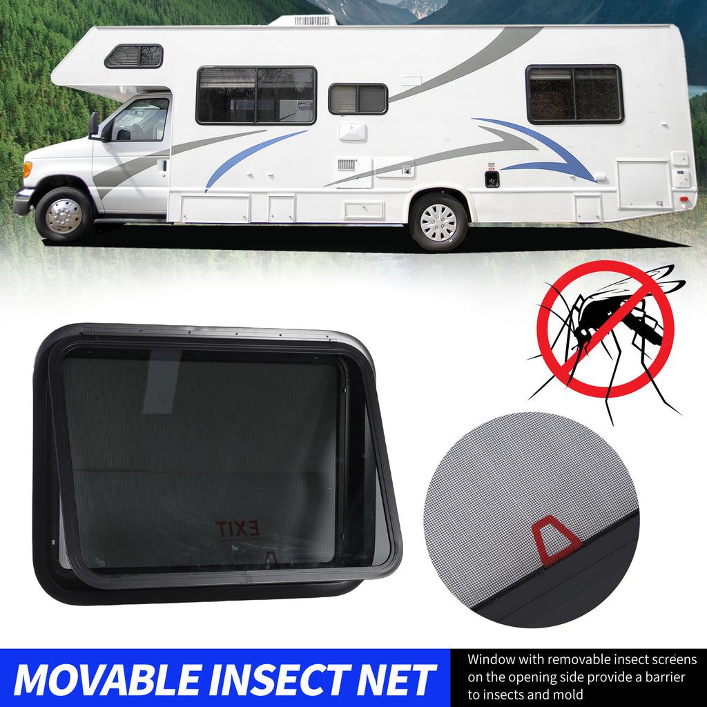 RV Exit Window Privacy Sun Protection 30.48 X 22.36in Push Out Trailer Window with Net Screen and Trim Ring
