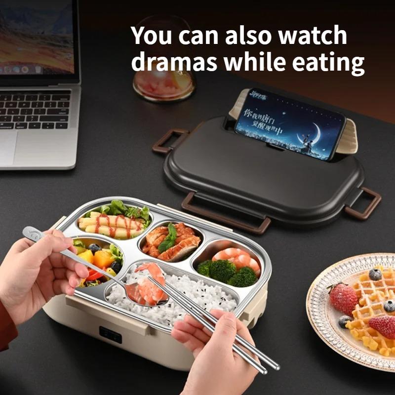 Stainless steel food electric 5-grid large lunch box,no water injection heating,can be for car charging insulated lunch box