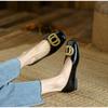 Fashion Flat Shoes for Women 2025 New Spring Autumn Flat Shallow Mouth Square Toe Retro Round Buckle Flat Heel Plus Size Women's Shoes