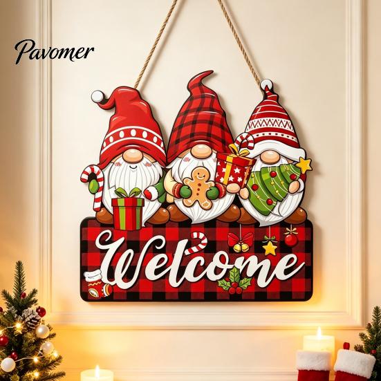 Decorative Christmas Gnome Craft Wooden Hanging Pendant, Cartoon Ornament, Merry Rustic Holiday Wall Decor Door Sign for Home Shop Party Decoration