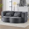 Large blue-gray floor sofa with 4 throw pillows, flannel sofa, high-density foam folding mattress, living room, bedroom, no assembly required