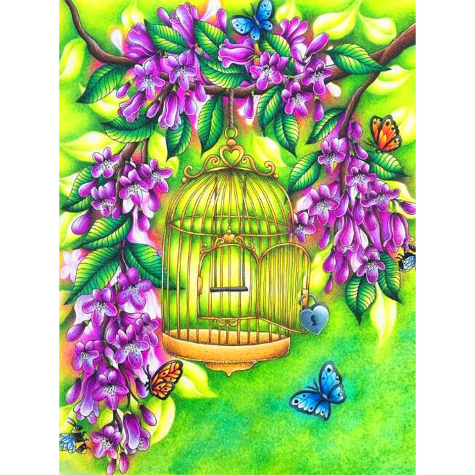 

5D алмазная живопись цветок птичья клетка горный хрусталь картина круглая DIY Алмазная вышивка крестиком мозаика украшения комплект Full Round 20x30CM