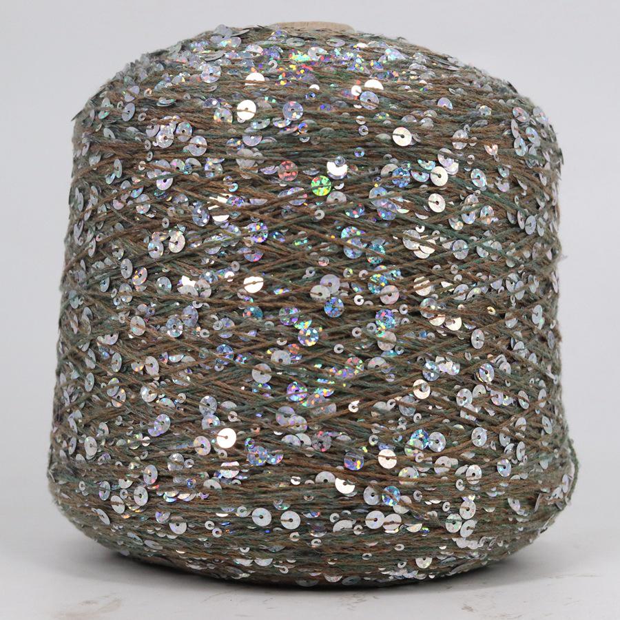 Hand-Knitted Bright Cotton Yarn with Sequins, 3MM+6MM, Combed and Fancy