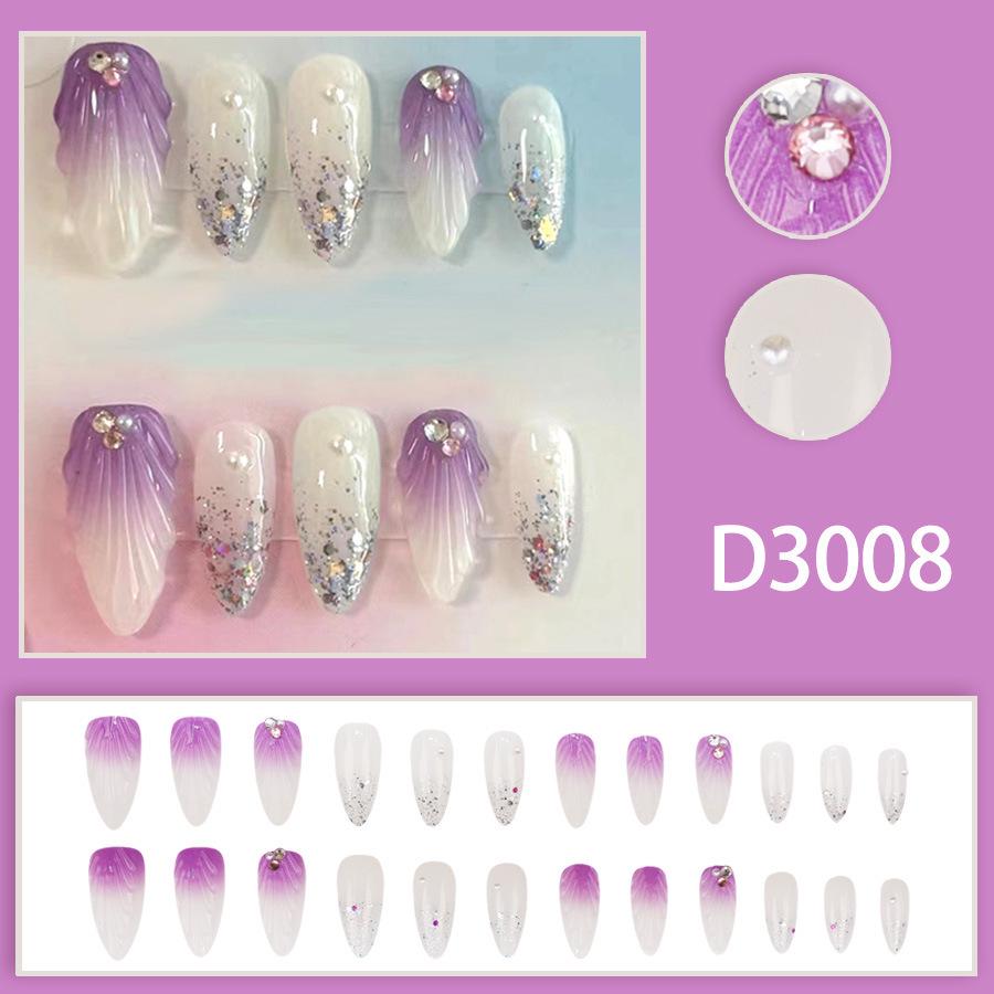 Dreamy Purple Ocean 3D Rhinestone Nail Stickers - High-End Light Luxury Detachable Summer Nails